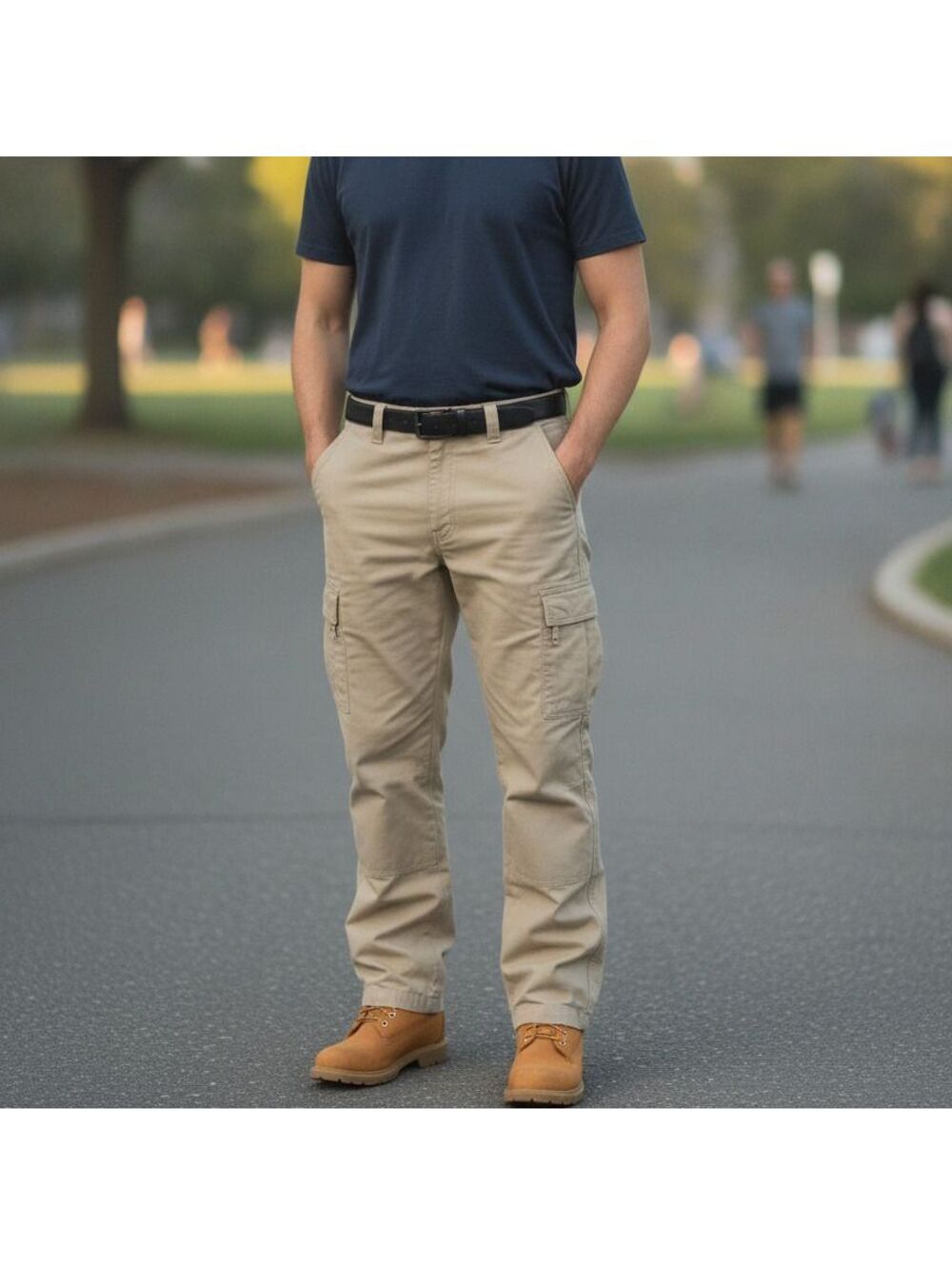 L.L. Bean Men's Beige Cargo Pants with Multiple Pockets